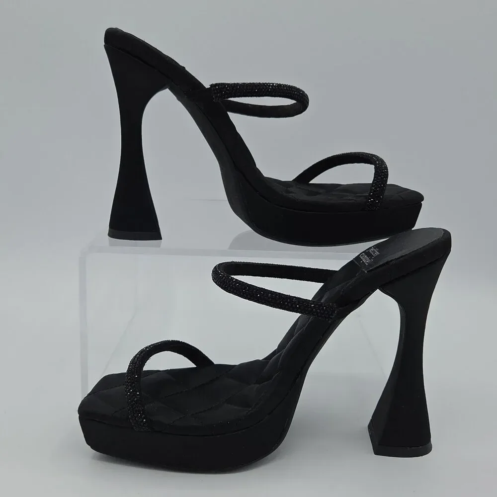 Jeffrey Campbell Movie Platform Heel Sandals Size 6.5 Black Sparkle Y2K Slides